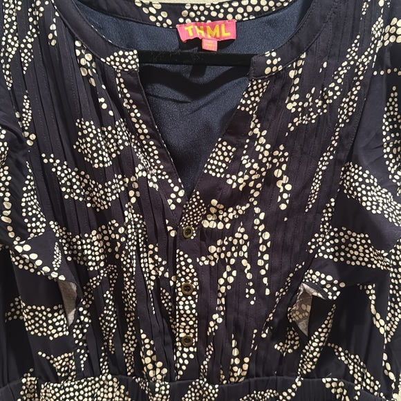 THML Navy Leaf Print Midi Dress XL - Picture 4 of 8